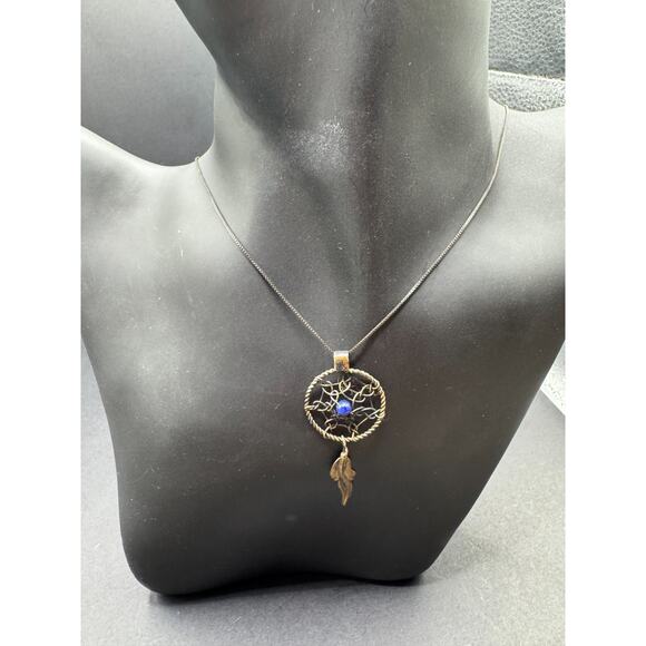Vintage AGI Italy Signed Sterling Silver 925 Lapis Lazuli Dreamcatcher Necklace - Picture 1 of 13